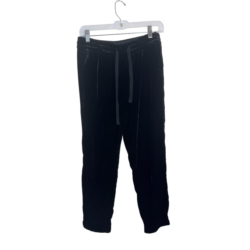 J Crew Pants Womens 6 Petite Black Velvet Pull On Elastic‎ Waist Lounge Pockets